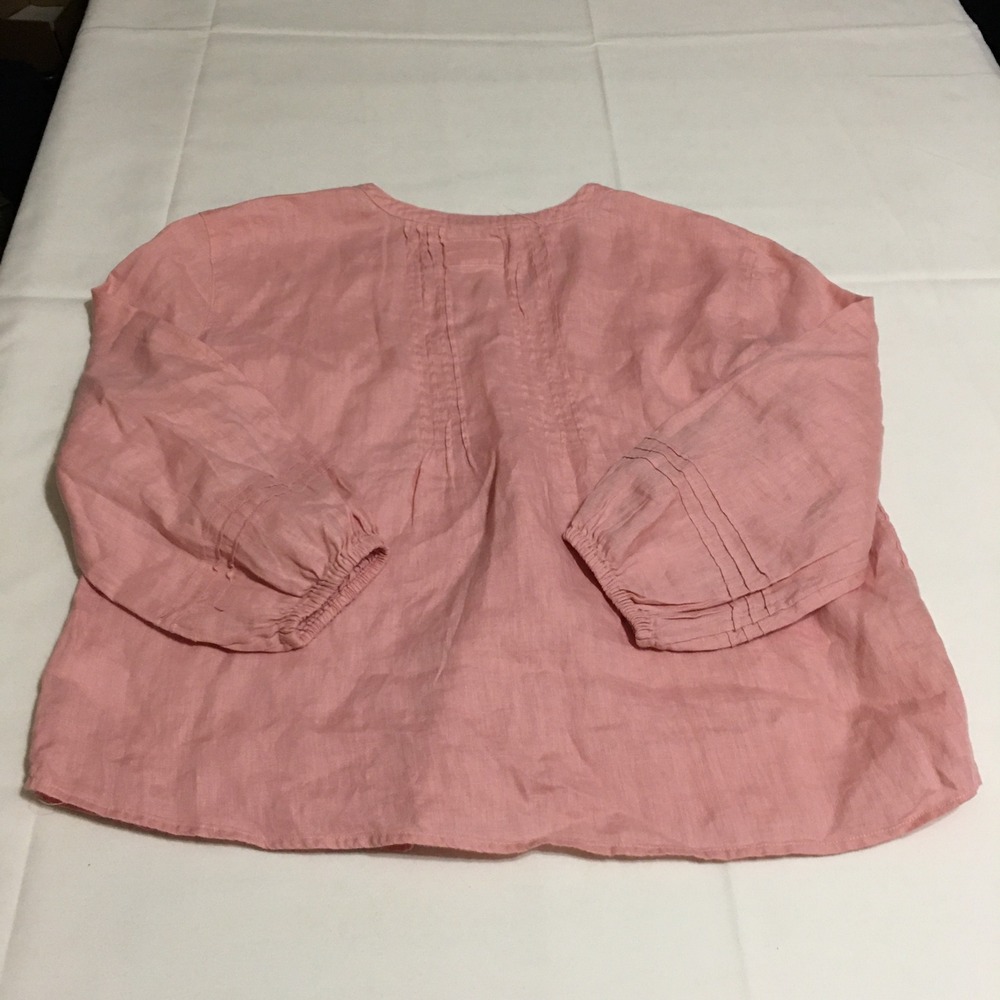 Sigrid Olsen Blouse Womens XS Pink Linen Pintuck V-Neck 3/4 Sleeve - Picture 4 of 6